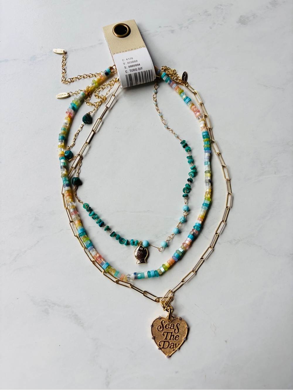Rare! NWT Anthropologie Shades of Sea Layered Necklaces Dark Turquoise Set of 3